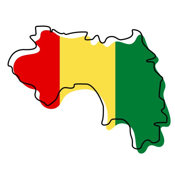 istock Stylized outline map of Guinea with national flag icon. Flag color map of Guinea vector illustration. 1344925703