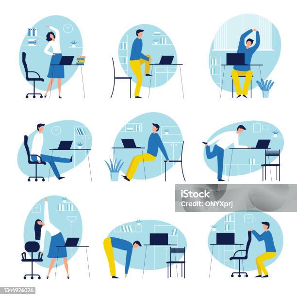 Office Syndrome Stressed Workers People With Healthy Problems Headache Neck And Back Destroyed Recent Vector People Stock Illustration - Download Image Now