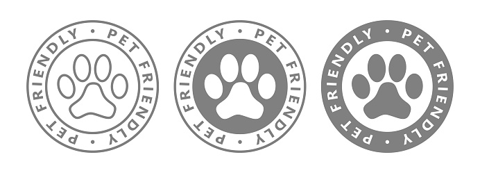Pet friendly a graphic icons set. Pet paws signs isolated on white background. Logo templates. Vector illustration