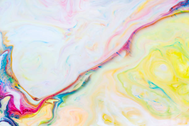 istock Multicolored lines and spots on liquid surface. Abstract background made with fluid art technique. Trendy colorful backdrop. Fluid art 1344929893