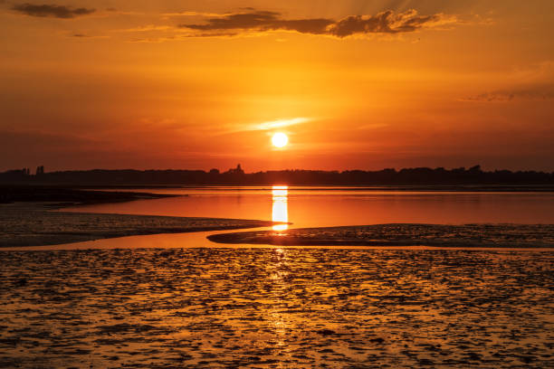tramonto sul porto di pagham, inghilterra sud-orientale - southeast england foto e immagini stock