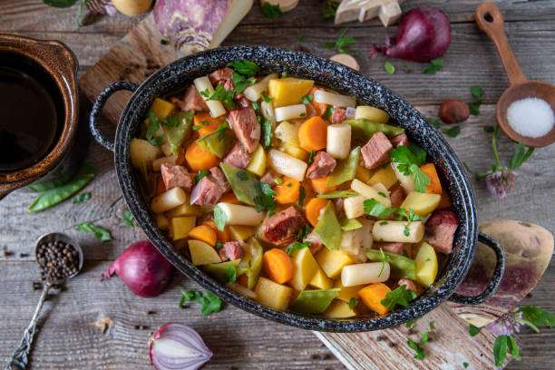 Healthy autumn or winter stew with vegetable and meat stock photo