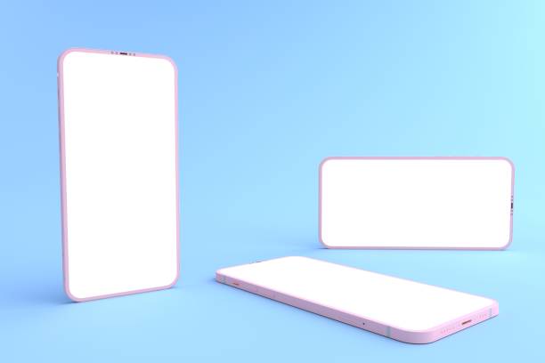 istock 3D rendering of mockups pink Smartphone white screen on blue floor, Pink Mobile phone lay down on the ground. Smartphone white screen can be used for commercial advertising,Isolated on blue background 1344934521