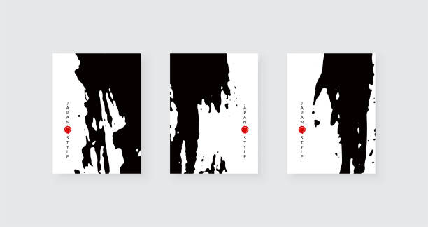 istock Black ink brush stroke on white background. Japanese style. Vector illustration with grunge stains. 1344937220