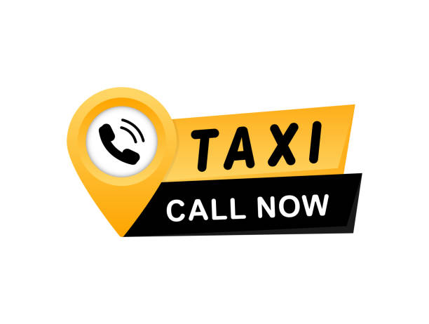 taxi-service-symbol. rufen sie jetzt an. stilvolles logo mit kartenzeiger. vektorillustration. eps 10 - people traveling global positioning system travel mobile phone stock-grafiken, -clipart, -cartoons und -symbole