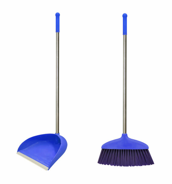 istock Broom and dustpan blue on white bg 1344938519