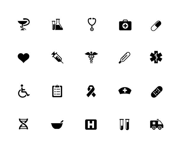 ilustraciones, imágenes clip art, dibujos animados e iconos de stock de conjunto de iconos médicos - 32px sólido - medicina de emergencia