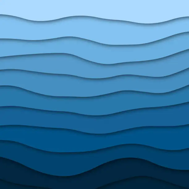 Vector illustration of Cut out papers with shadows forming sea colored wave pattern