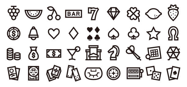 Casino and Gambling Icon Set (Bold outline version) This is a set of casino icons. This is a set of simple icons that can be used for website decoration, user interface, advertising works, and other digital illustrations. pachinko machine stock illustrations