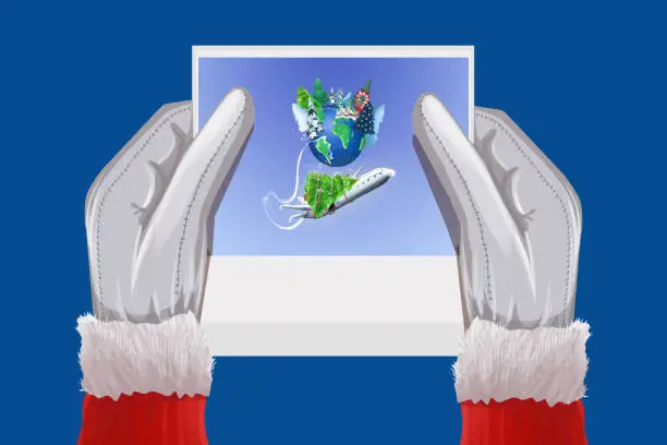 Vector illustration of Holding a picture of Christmas travel