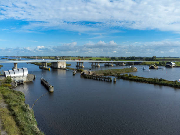 istock Inflatable rubber dam balgstuw at Ramspol seen from above 1344943743