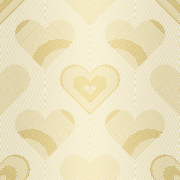 нежный бесшовный векторный узор с геометрическими кружевными сердечками. золотистика стилизованная сетчатая текстура на белом фоне. - white background valentines day box heart shape stock illustrations