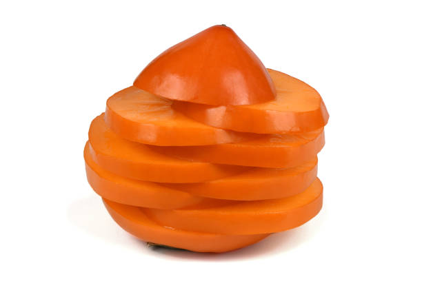 Orange ripe persimmon. Persimmon fruit. Orang fruits slice cut out. High resolution photo. Full depth of field.