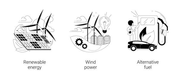 illustrations, cliparts, dessins animés et icônes de illustrations vectorielles abstraites du concept d’énergie propre. - engineer wind turbine alternative energy energy