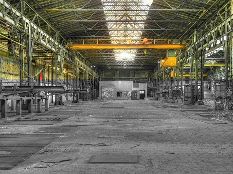 Old rusty steel equipment in inactive the steel mill in Ostrava.