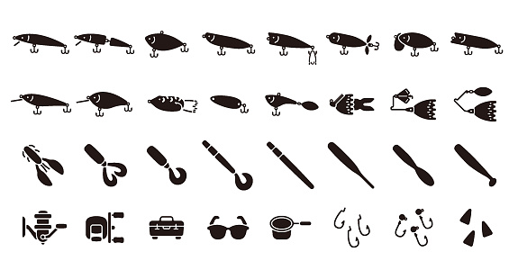 This is a set of fishing lure icons. This is a set of simple icons that can be used for website decoration, user interface, advertising works, and other digital illustrations.