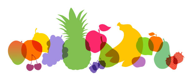 ilustraciones, imágenes clip art, dibujos animados e iconos de stock de fruta - apple sign food silhouette