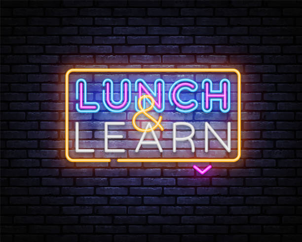 lunch and learn шаблон векторного дизайна неоновой вывески. lunch and learn неоновый логотип, световой баннер, элемент дизайна, ночная яркая реклама, ярк� - учиться stock illustrations