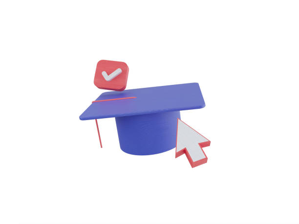 online education 3d llustration set icons. e-book, online lecture, curriculum, blue laptop isolated on white background. High quality