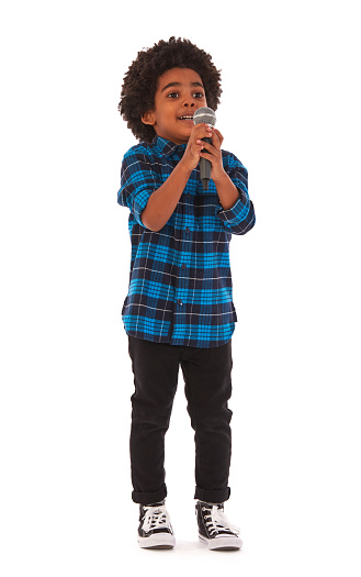 African young boy with microphone