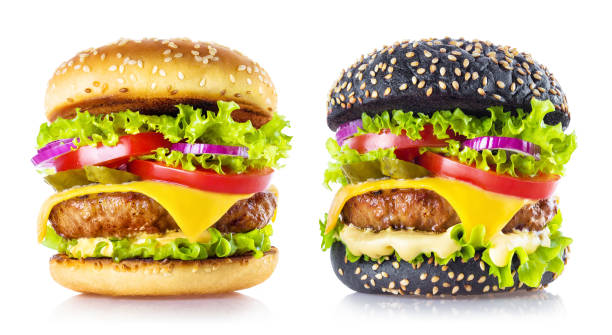 istock White and black bun burgers set on white 1344955209
