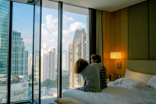 istock Cheerful couple dancing in bedroom. 1344957743