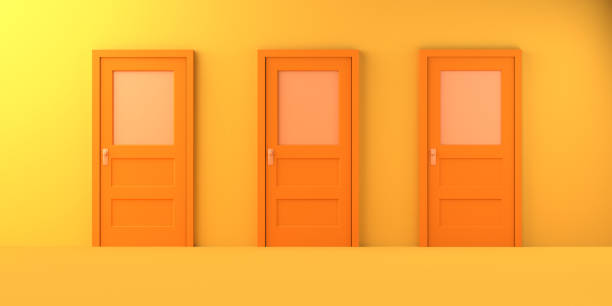 istock Set of three closed doors. Copy space. 3D illustration. 1344958360