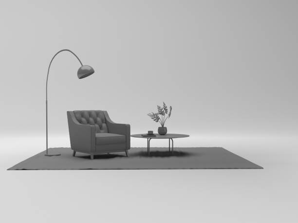 istock Single armchair, floor lamp and decorative vases. 1344959000