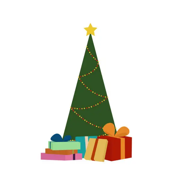 Vector illustration of Christmas thee and presents