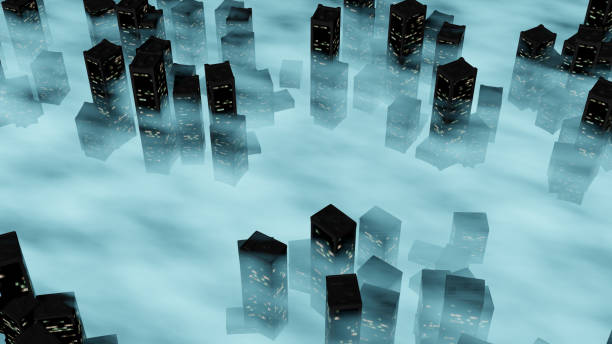 istock Flowing blue fog  in a city 1344960638
