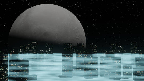 istock Foggy city in full moon night 1344960642