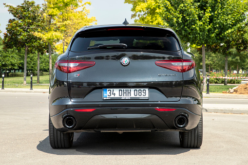 Istanbul, Turkey - July 13 2021 : New Alfa Romeo Stelvio is the new optimal performance and utility SUV. It is parked for photoshoot.