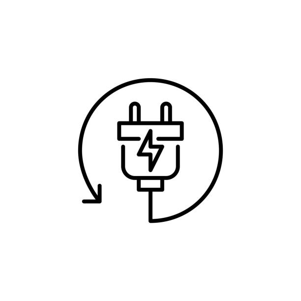 ilustraciones, imágenes clip art, dibujos animados e iconos de stock de batería recargable, señal de energía renovable. icono de enchufe de alimentación eléctrica. píxel perfecto, trazo editable. - instalación eléctrica