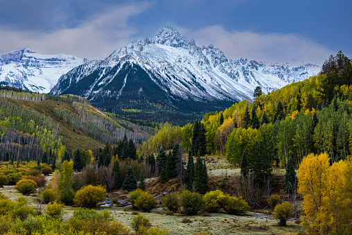 Mt. Sneffels and the Dallas Divide. San Juan Mountains. Autumn colors create a unique scenic beauty in the Rocky Mountains of Colorado.
