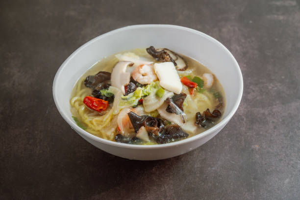 istock Korean style spicy white noodle soup with seafood 'hayan jjamppong' 1344966385