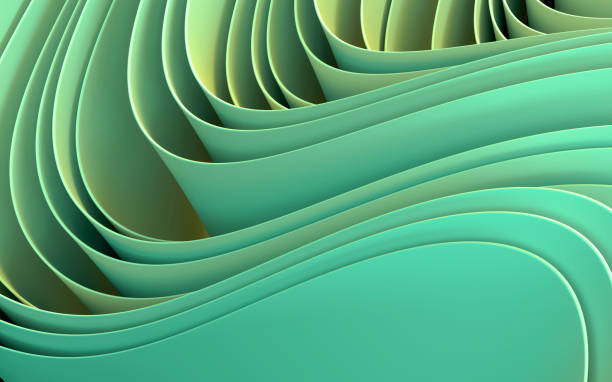 Abstract background with curved green shapes Abstract background with curved green shapes illuminated by light yellow light. Digitally generated image. sine wave stock pictures, royalty-free photos & images