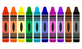 Crayons. Cute set of art supplies in flat style isolated on white background.