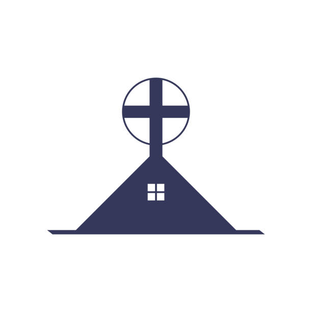 illustrazioni stock, clip art, cartoni animati e icone di tendenza di home chiesa vettoriale logo design. - cross shape built structure building exterior apartment