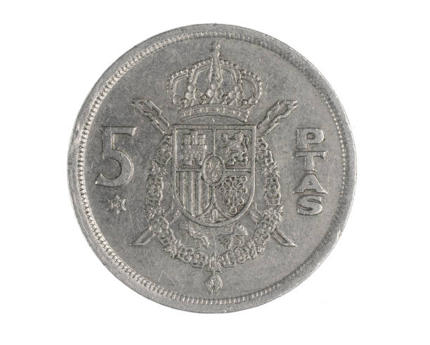istock Spain  five ptas coin on white isolated background 1344970527