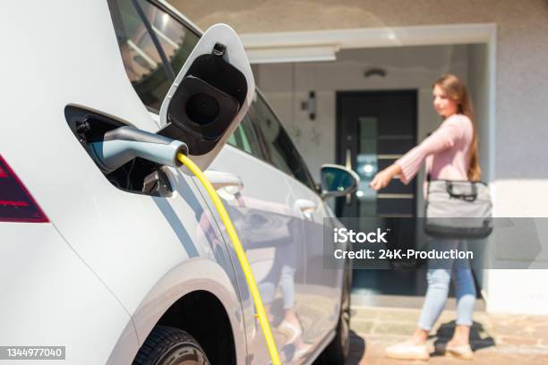 Ev Charger Station At Home Stock Photo - Download Image Now - Electric Car, Charging, Domestic Life