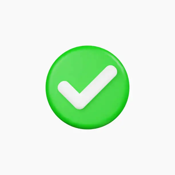 Vector illustration of Green check mark icon isolated on white background. 3D render vector illustration.