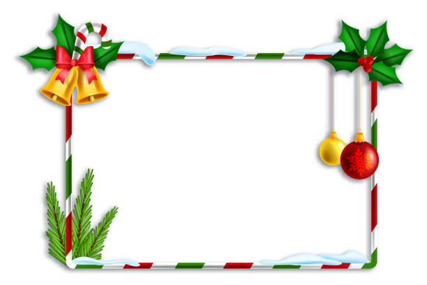 istock Christmas holiday vector frame, striped x-mas decoration border, festive winter square banner on white. 1344977956