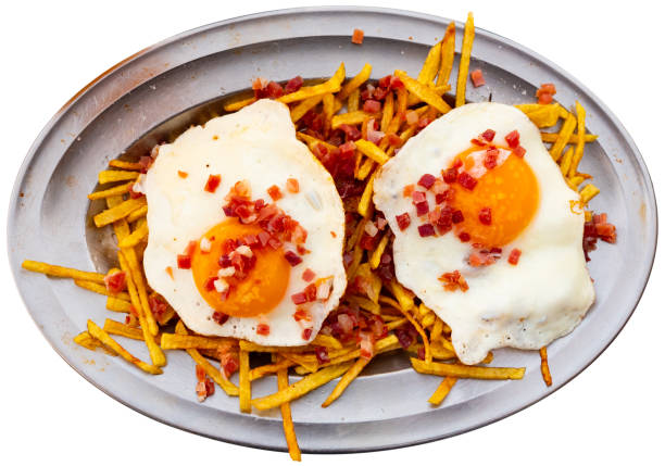 istock Scrambled eggs with bacon and french fries 1344978148