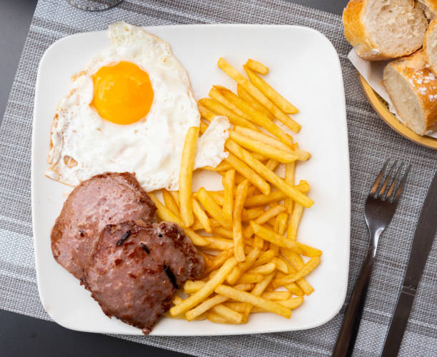 istock Roasted meat cutlet with potato and eggs 1344978149