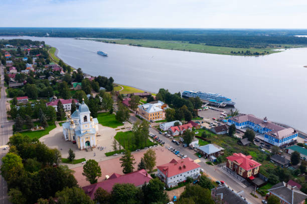 istock Panoramic aerial view of Russian town of Myshkin in summer 1344978488