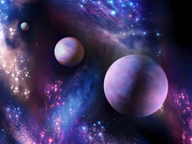 istock Planets in space near interstellar nebula, exoplanets and bright stars 1344978781