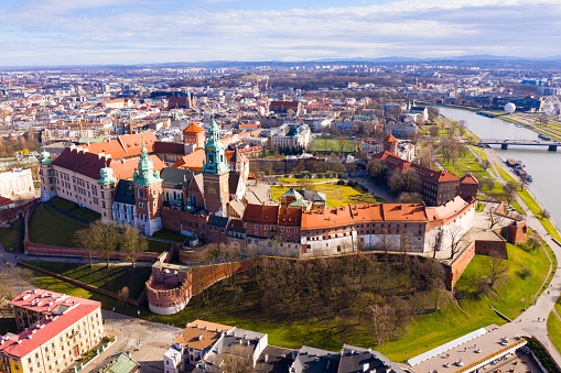 Aerial view of Wawel Castle landmark of Krakov,  Poland
