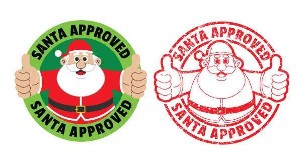 Vector illustration of Santa Thumbs Up Approved Seal Christmas Presents Mail Holiday Rubber Stamp