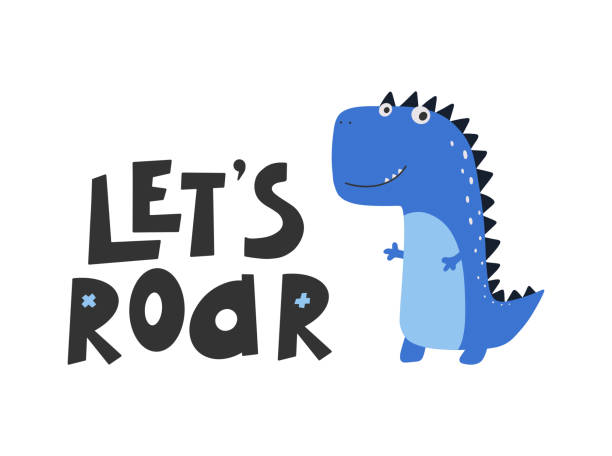 illustrations, cliparts, dessins animés et icônes de dinosaure mignon avec slogan graphique - rugissement, dessins animés de dinosaures drôles. - dinosaur toy dino monster