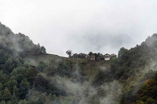 Rainy autumn day on the European Alps